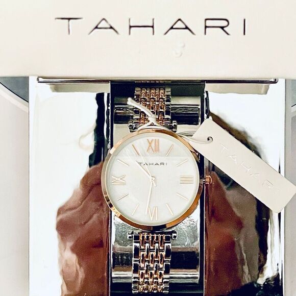 NWT Gorgeous  Tahari Silver Gold Quartz White Dial Stainless Steel Women\'s Watch main image 12